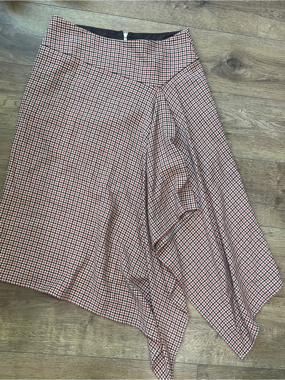 Talbots Red and Black Asymmetrical Ruffle Skirt